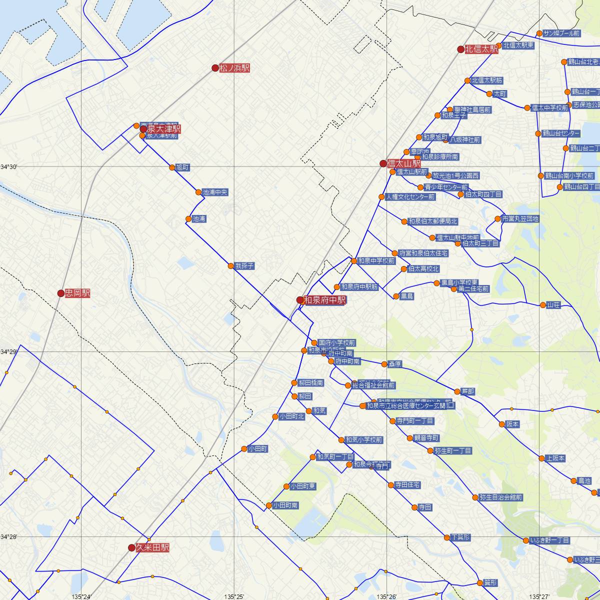 和泉府中駅（JR西日本）周辺のバス路線図