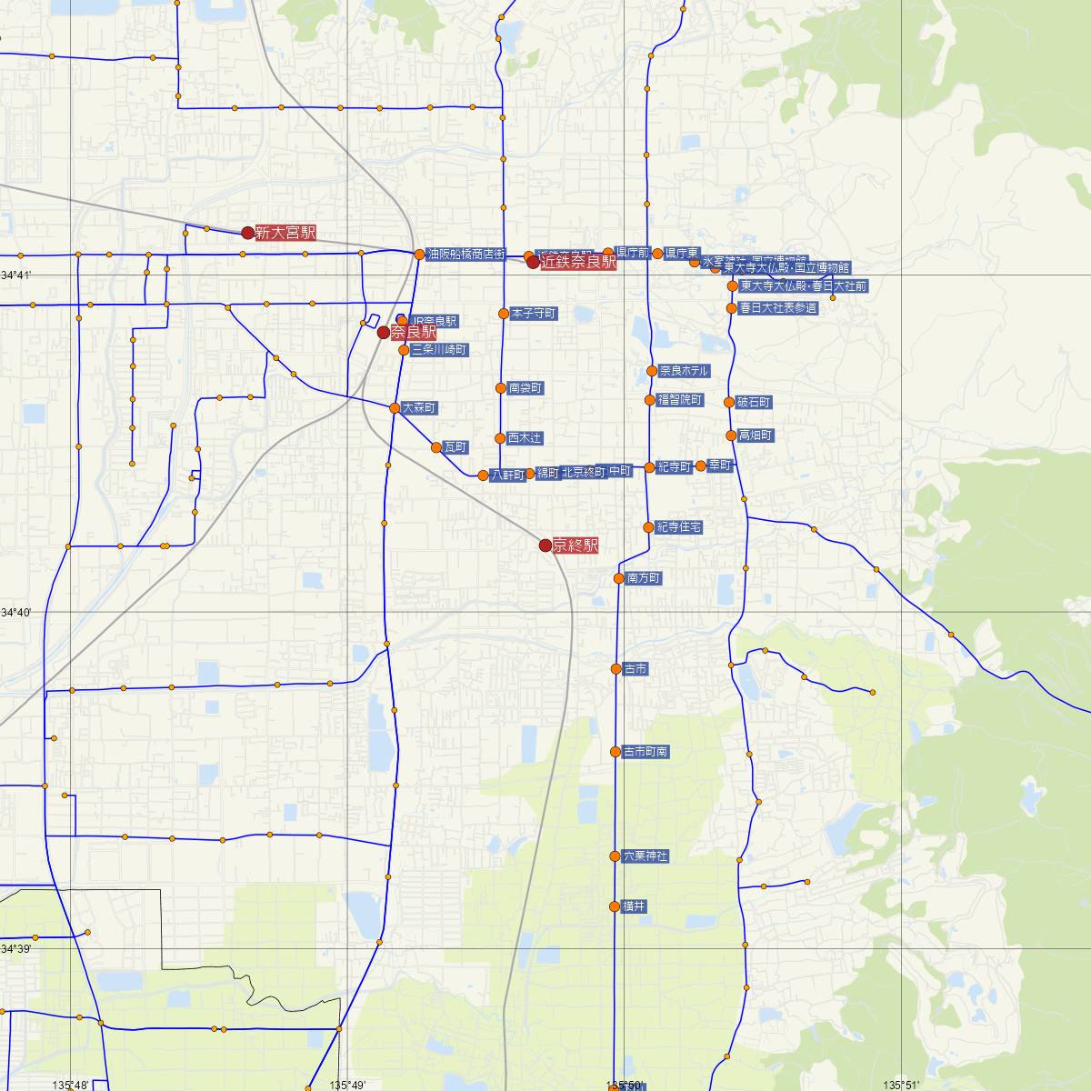 京終駅（JR西日本）周辺のバス路線図