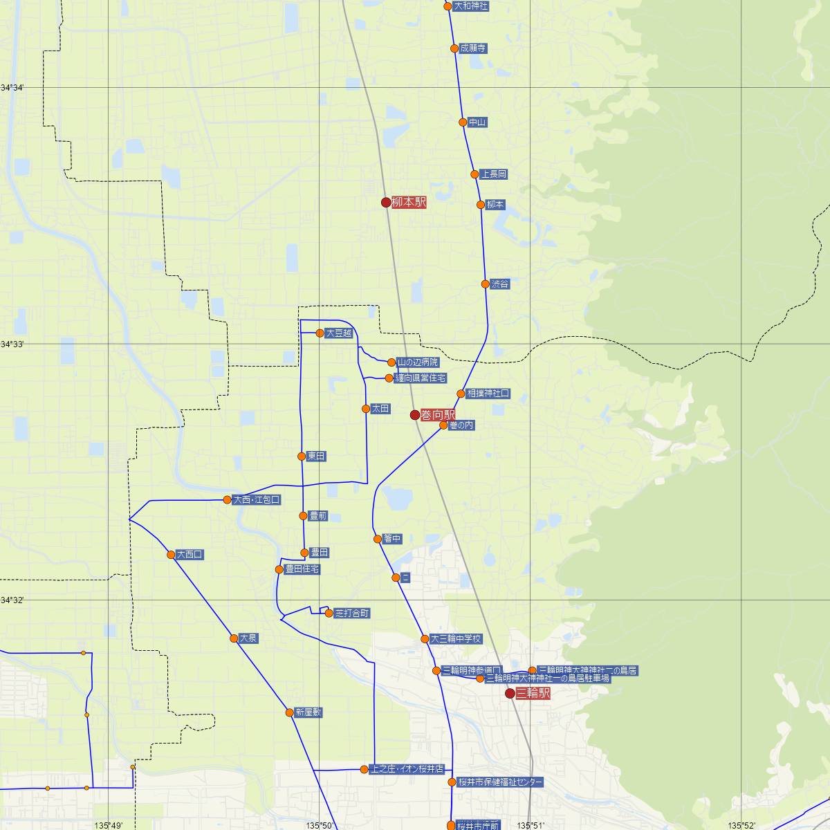 巻向駅（JR西日本）周辺のバス路線図