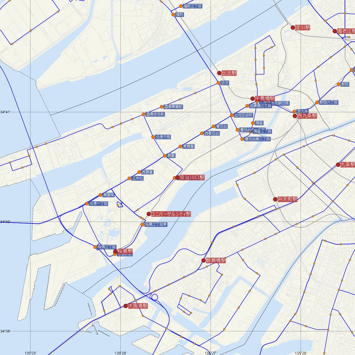 安治川口駅（JR西日本）周辺のバス路線図