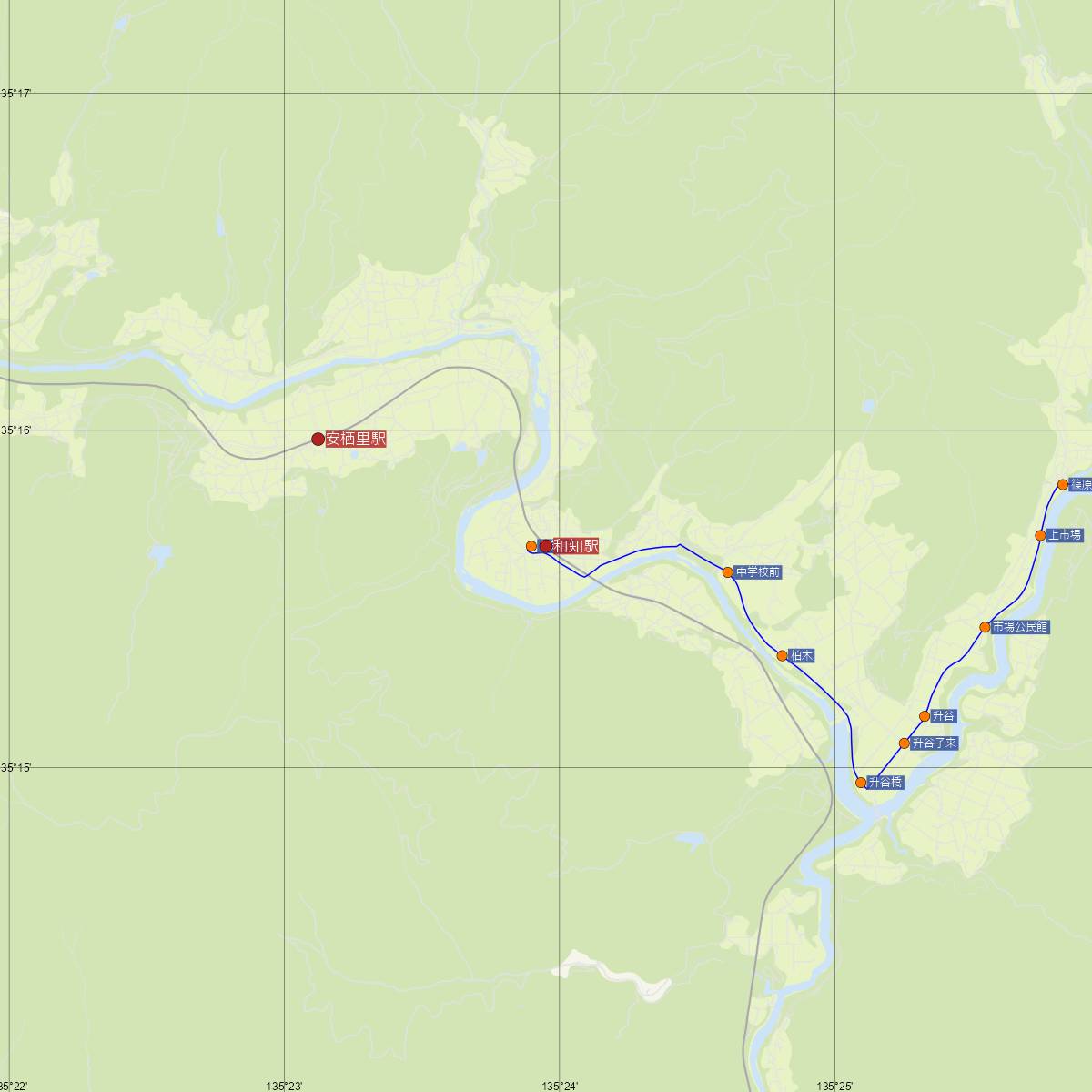 和知駅（JR西日本）周辺のバス路線図