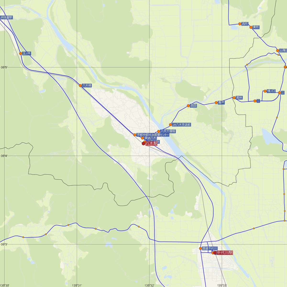 八木駅（JR西日本）周辺のバス路線図