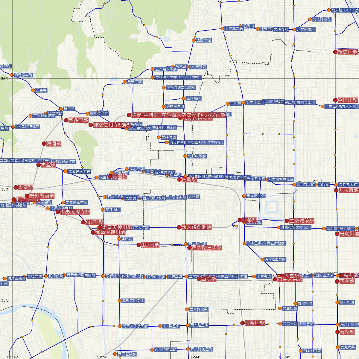 円町駅（JR西日本）周辺のバス路線図