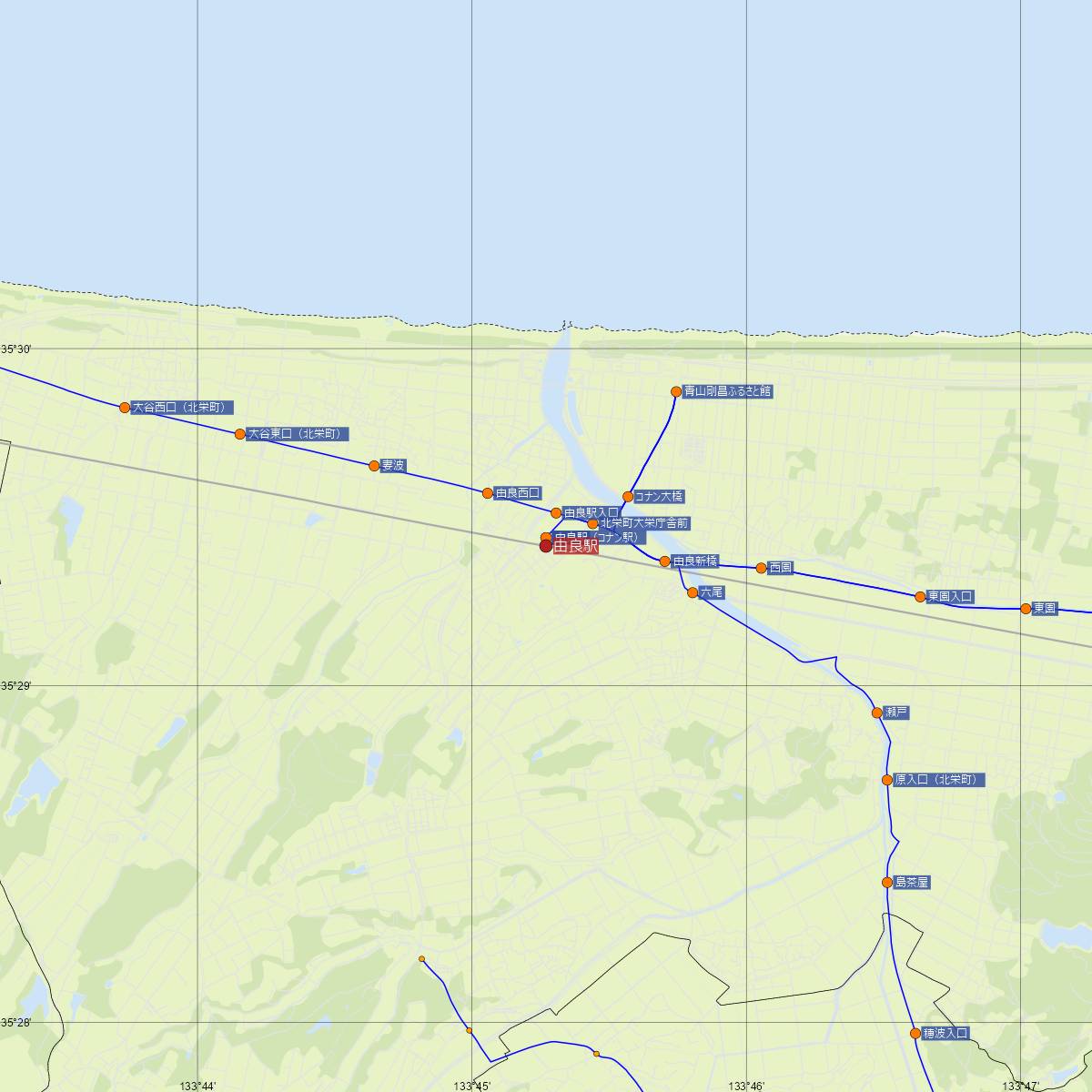 由良駅（JR西日本）周辺のバス路線図