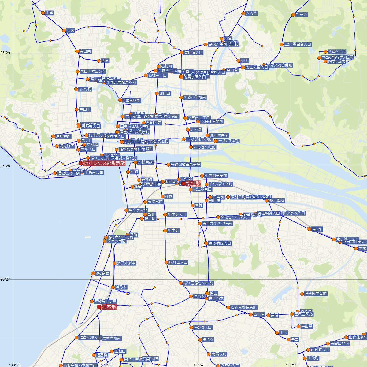 松江駅（JR西日本）周辺のバス路線図