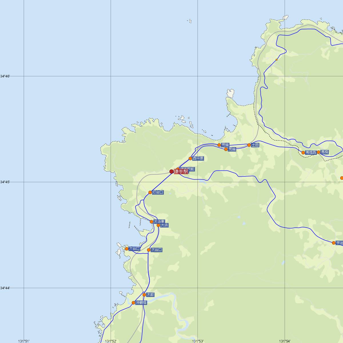 鎌手駅（JR西日本）周辺のバス路線図