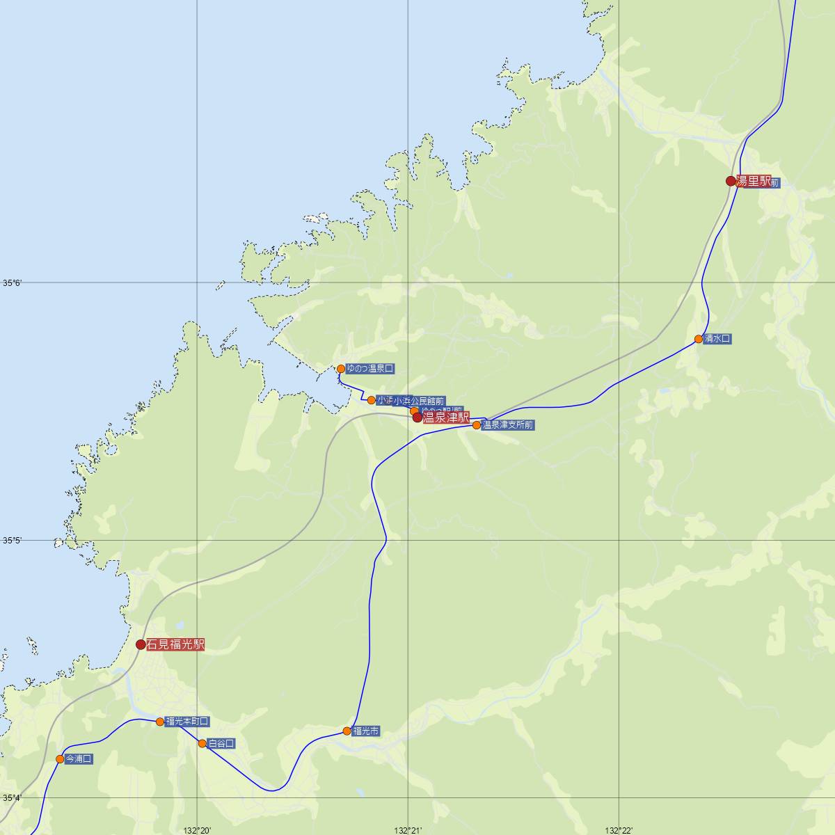 温泉津駅（JR西日本）周辺のバス路線図