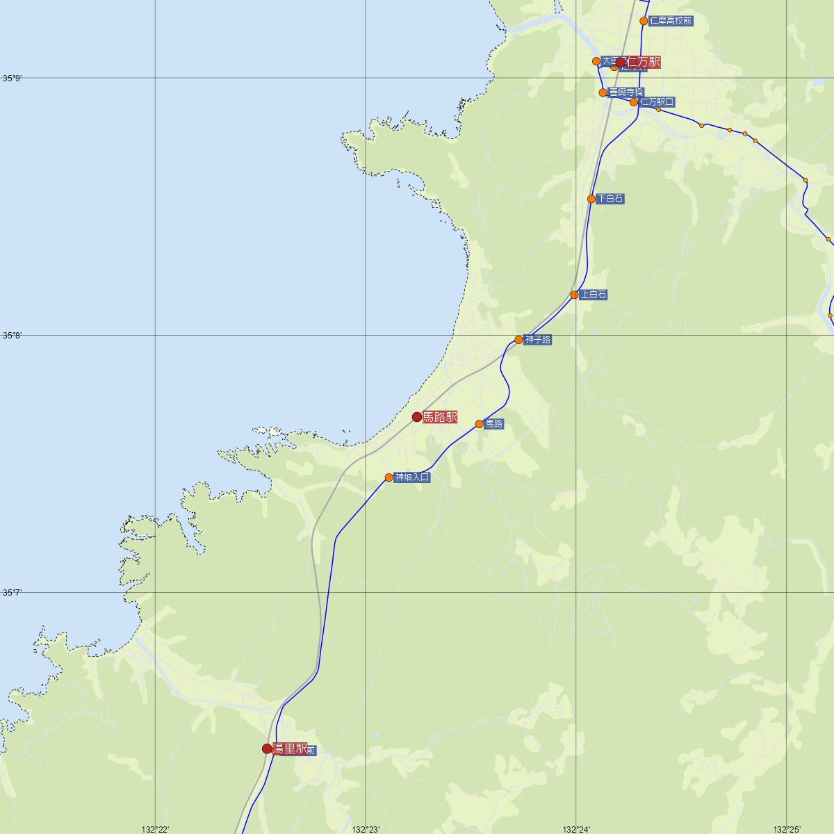 馬路駅（JR西日本）周辺のバス路線図