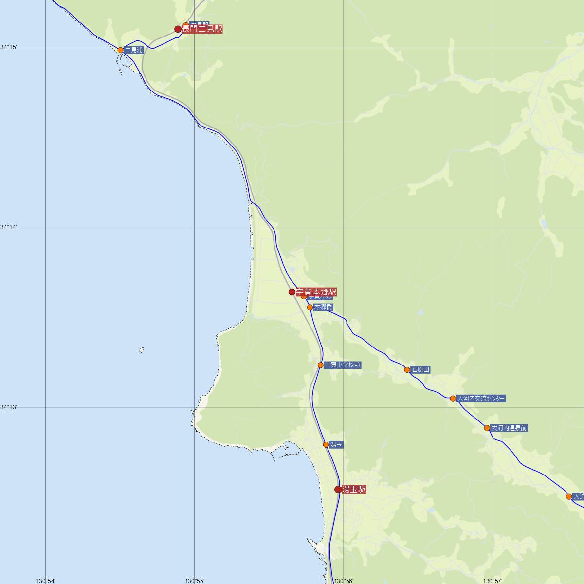 宇賀本郷駅（JR西日本）周辺のバス路線図