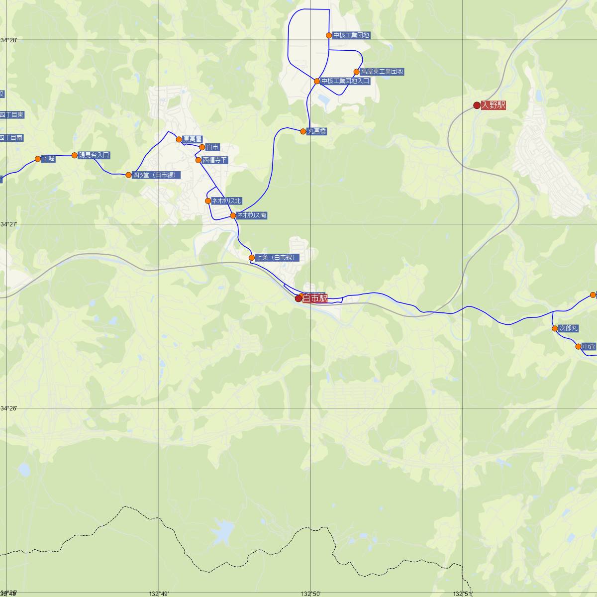 白市駅（JR西日本）周辺のバス路線図