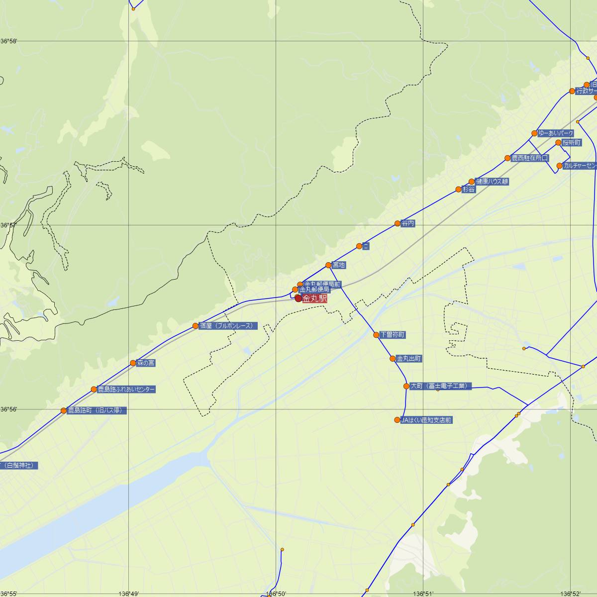 金丸駅（JR西日本）周辺のバス路線図
