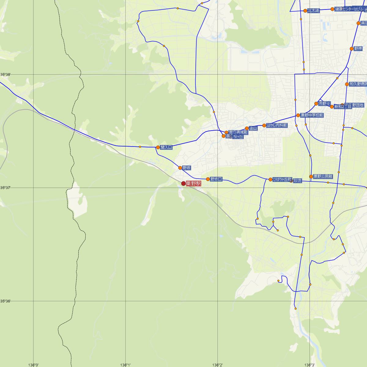 粟野駅（JR西日本）周辺のバス路線図