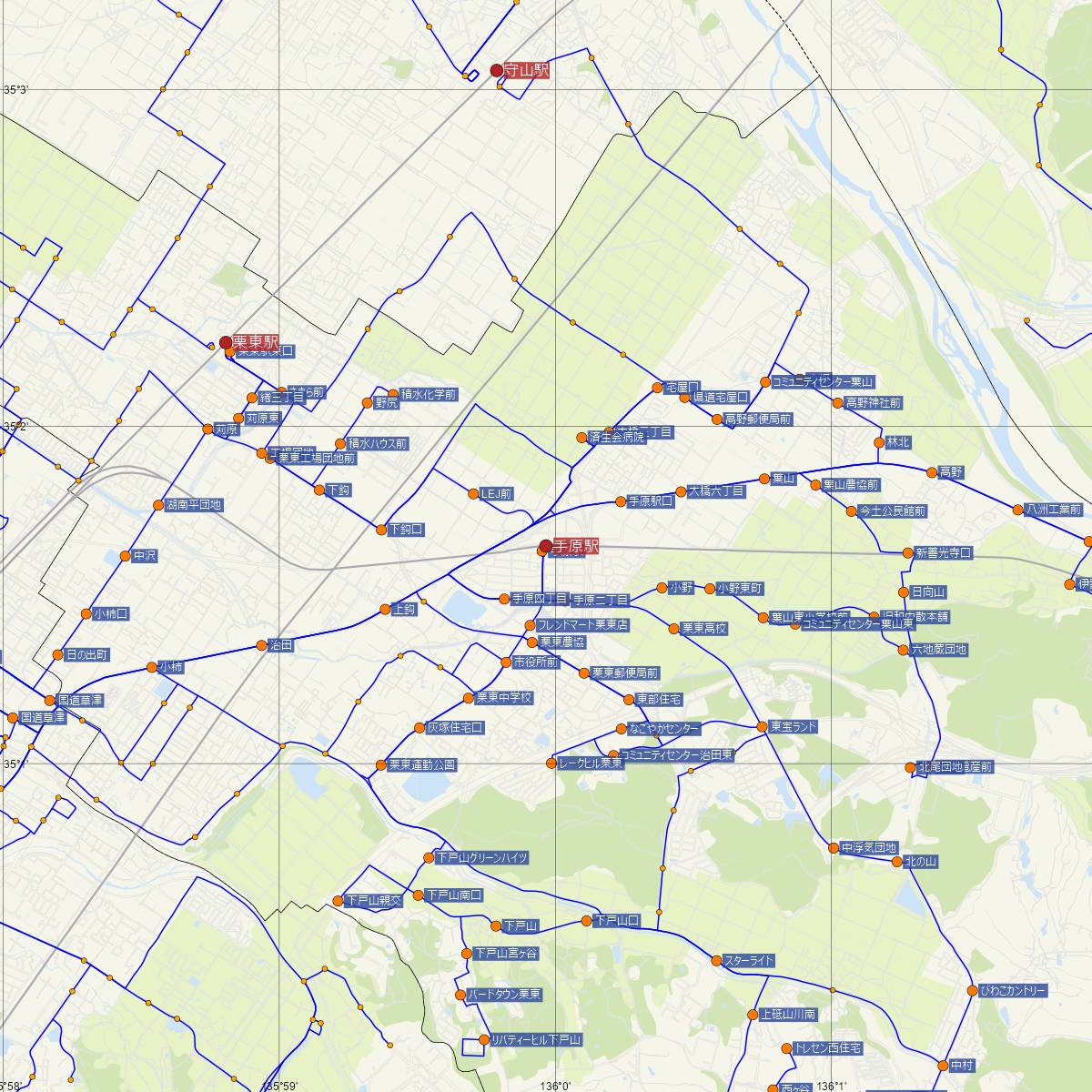 手原駅（JR西日本）周辺のバス路線図