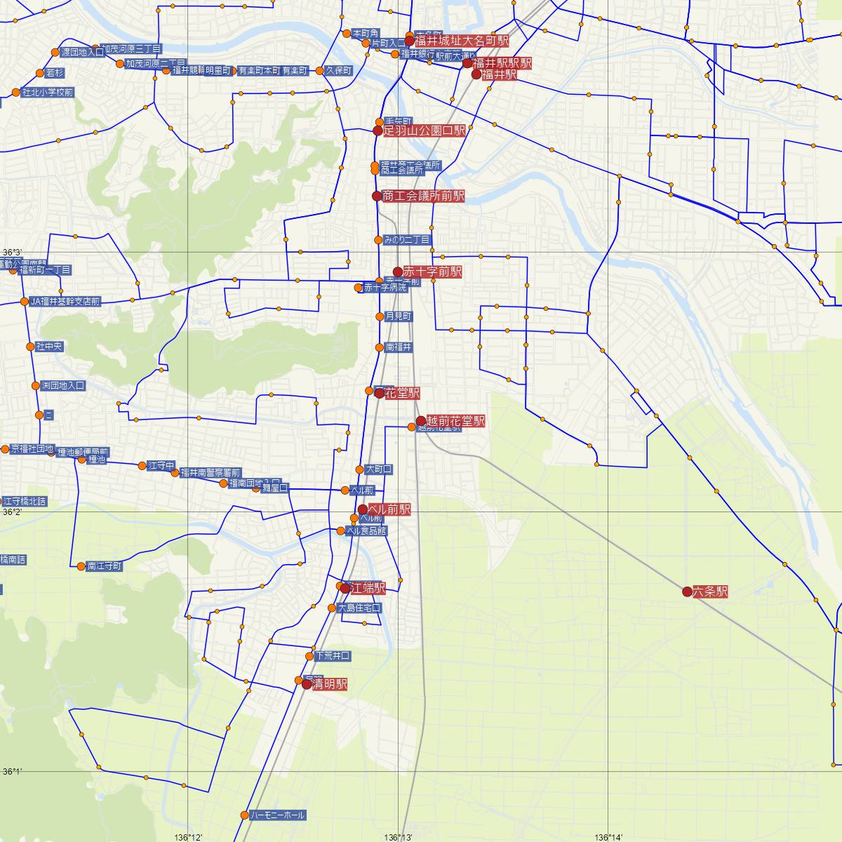 越前花堂駅（JR西日本）周辺のバス路線図