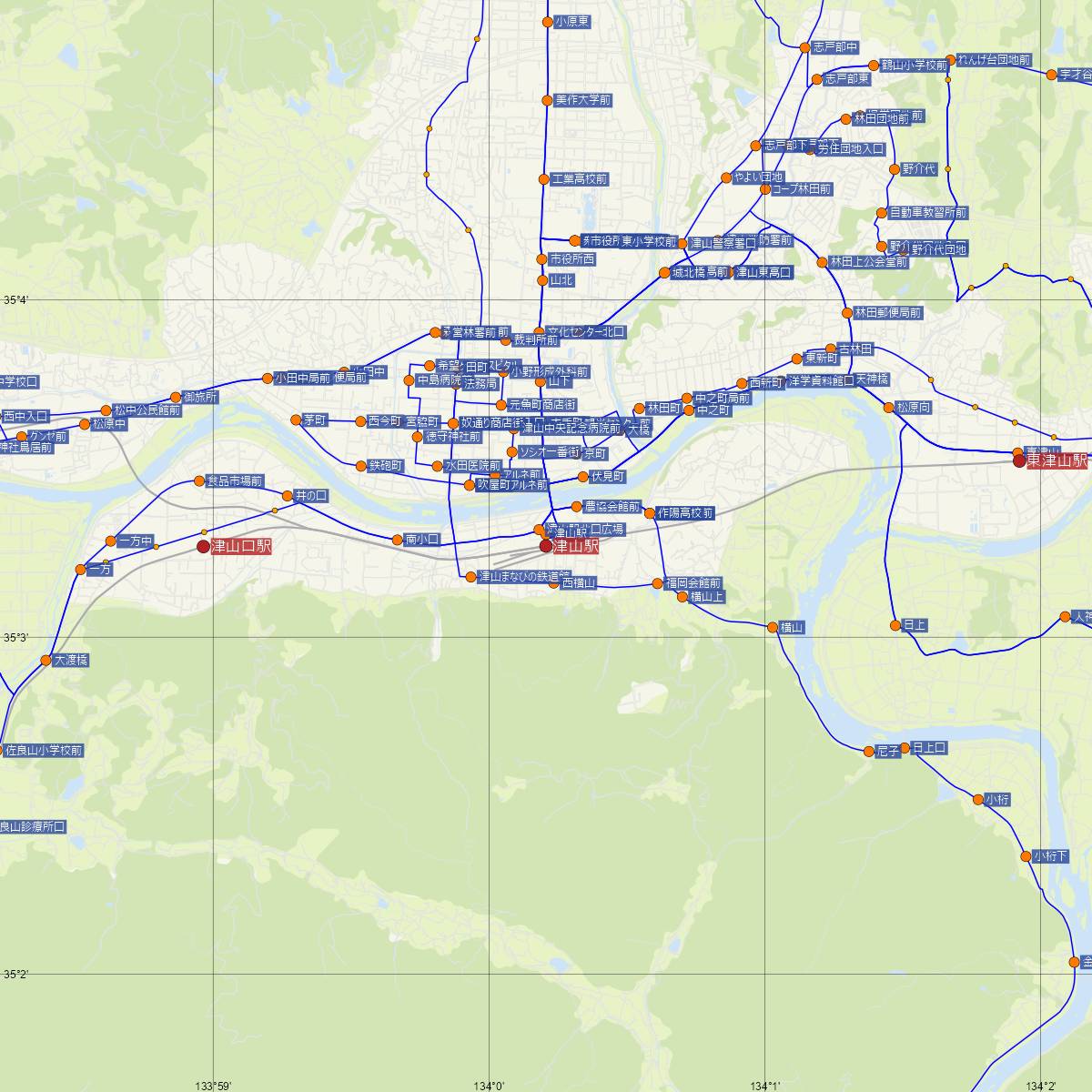 津山駅（JR西日本）周辺のバス路線図