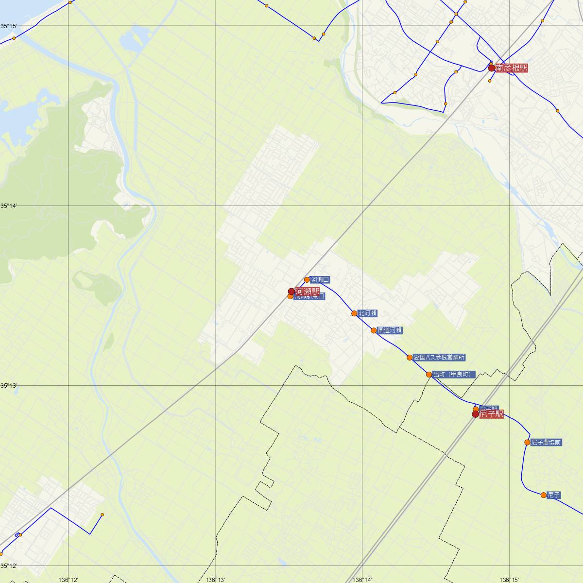 河瀬駅（JR西日本）周辺のバス路線図