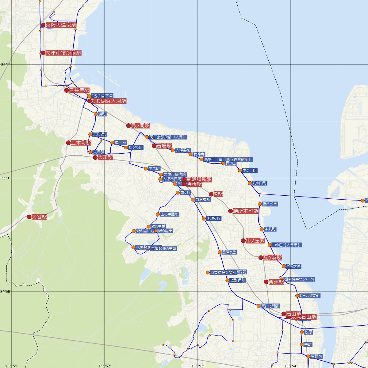 膳所駅（JR西日本）周辺のバス路線図