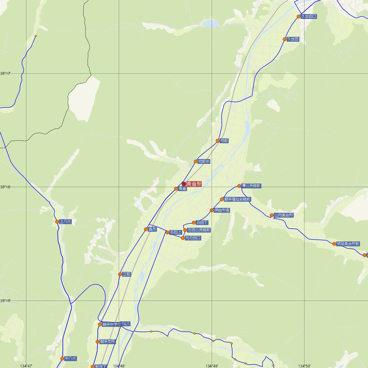 青倉駅（JR西日本）周辺のバス路線図