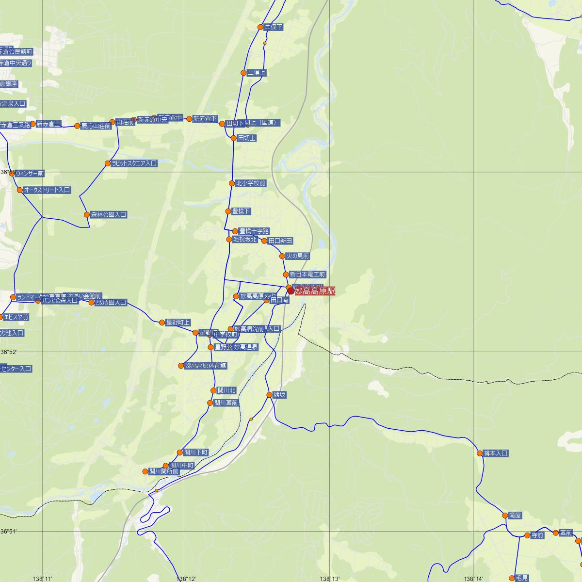 妙高高原駅（えちごトキめき鉄道）周辺のバス路線図