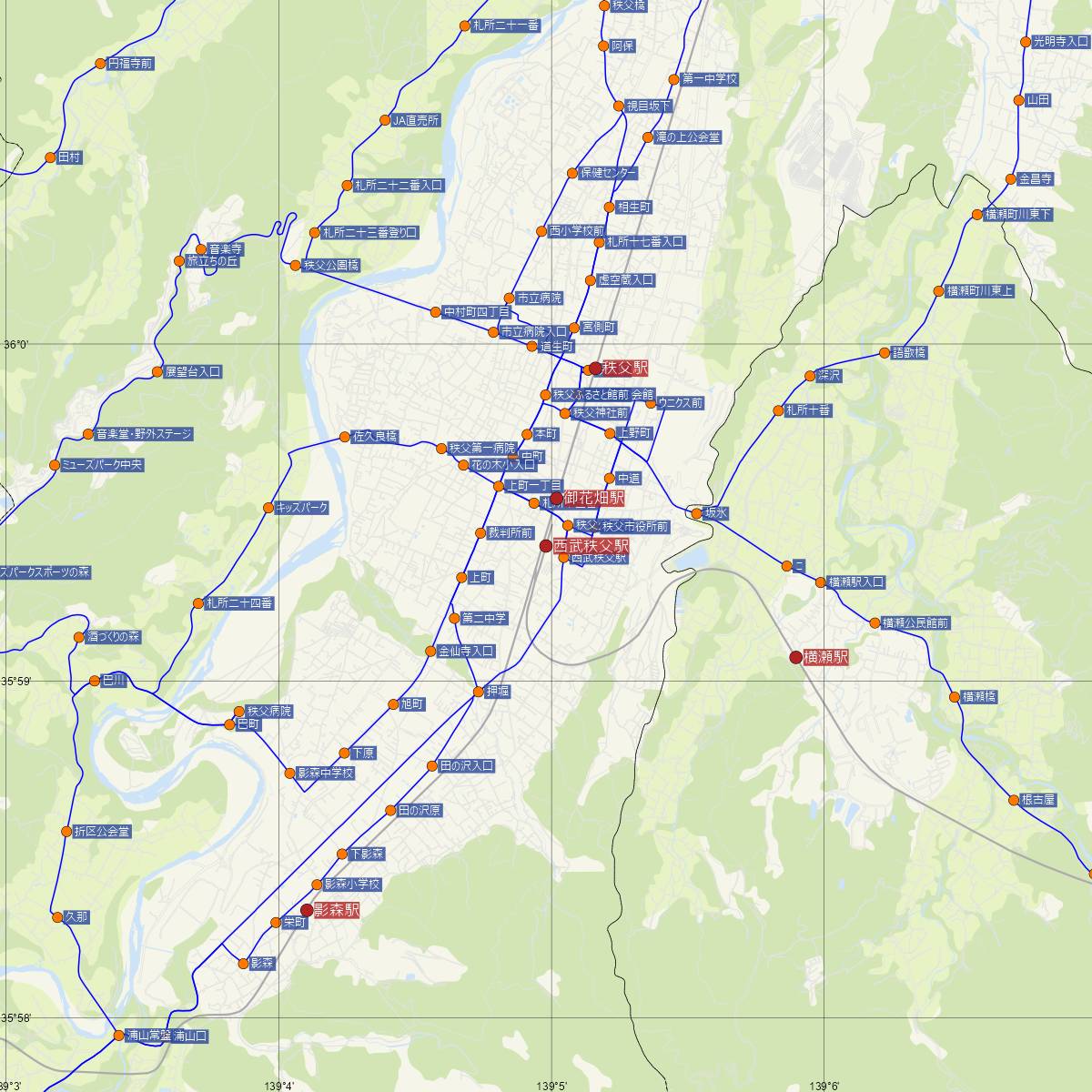 西武秩父駅（西武鉄道）周辺のバス路線図