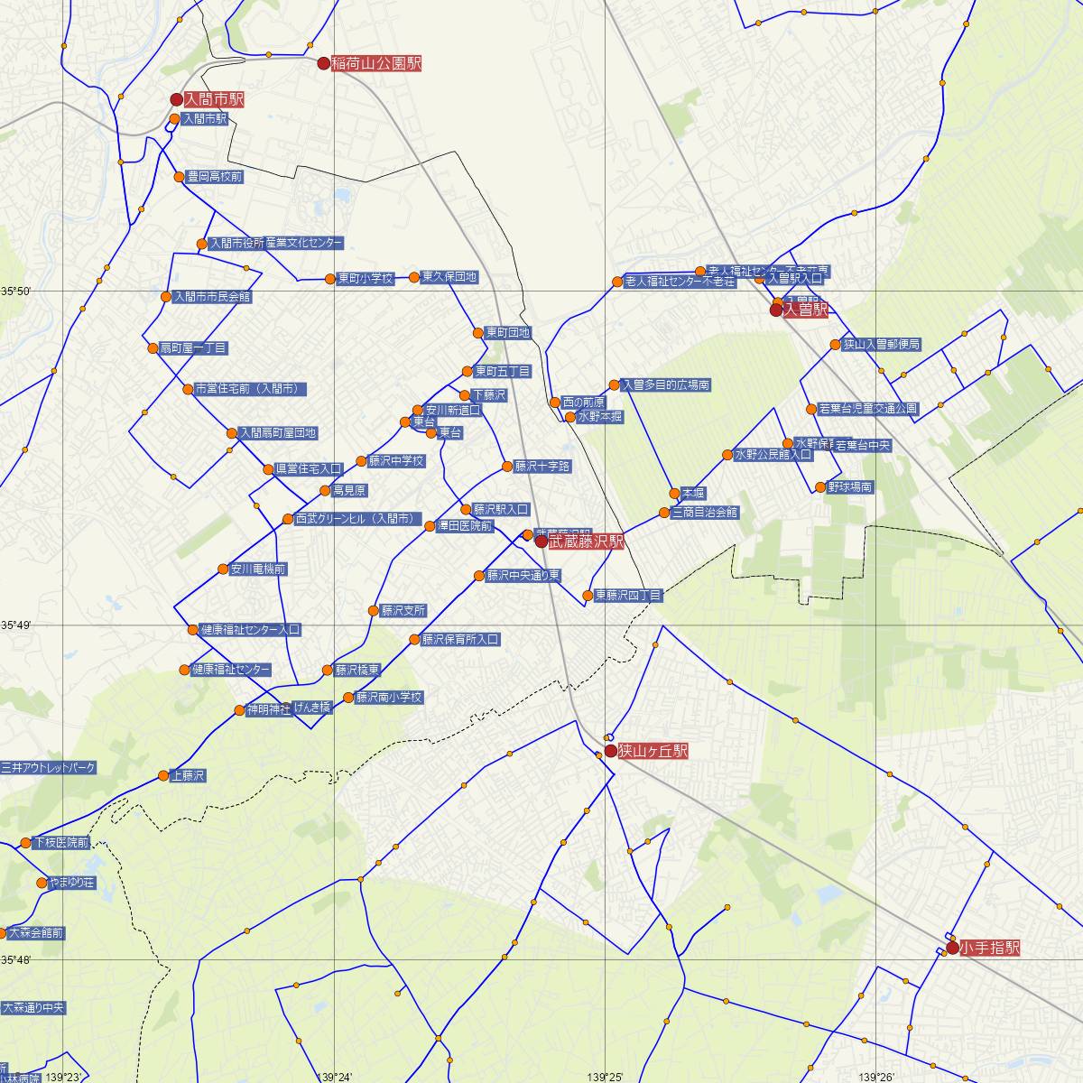 武蔵藤沢駅（西武鉄道）周辺のバス路線図